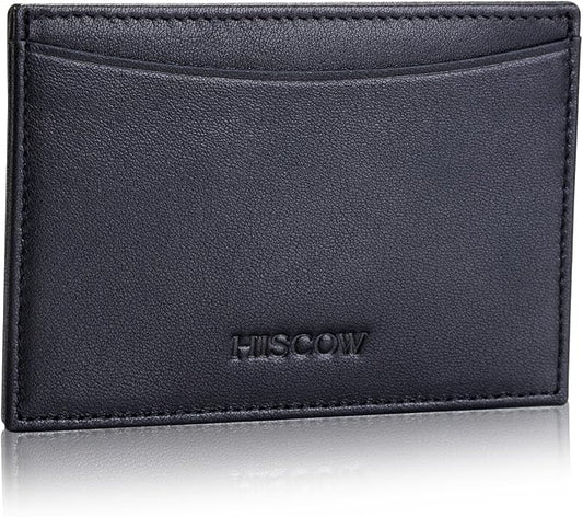 Leather Thin Card Holder, Slim ID Case Small Credit Card Wallet for Men & Women (Black)