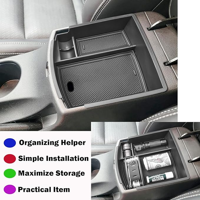 RUNROAD Center Console Organizer Tray Compatible with Hyundai Kona 2018-2023 Accessories, Insert Armrest Tray Console Storage Box Kona Organizer ABS Dividers Coin Holder, Black