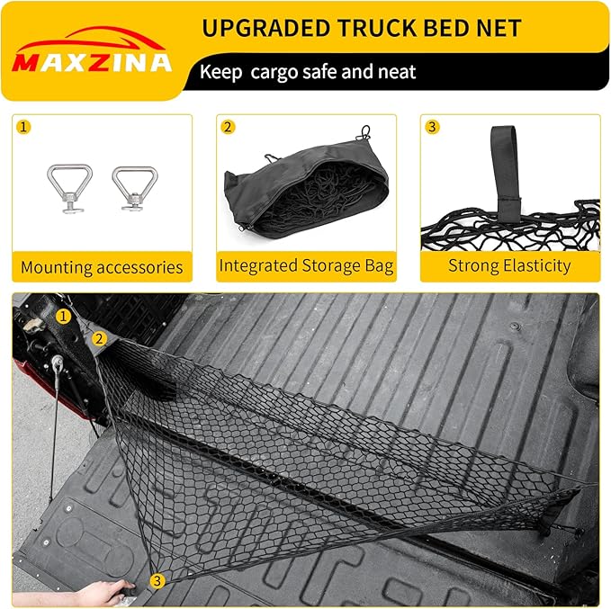 Cargo Net Compatible with 2015-2026 Ford F150 2017+ F250 F350 F450 Truck Bed Cargo Net 4.10'×1.51' Double Layer Envelope Style Dense Mesh Trunk Organizer for 2025 F-150 Exterior Accessories