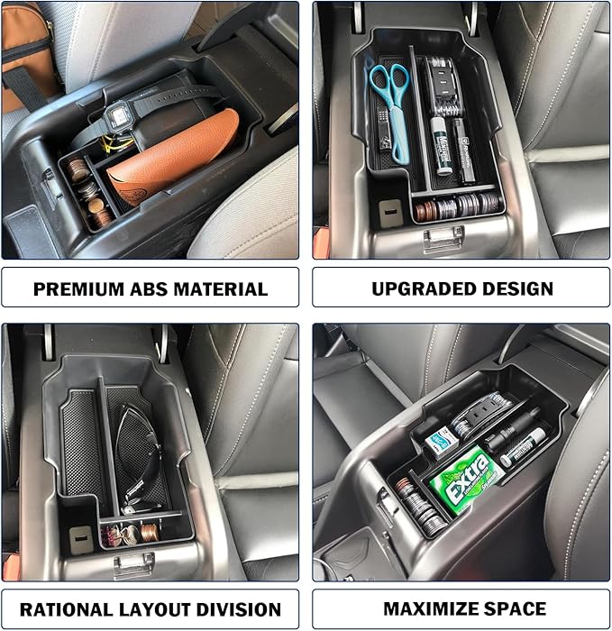 RUNROAD Center Console Organizer Tray Compatible with Chevy Colorado/GMC Canyon 2015 2016-2020 2021 2022 Accessories, Insert ABS Secondary Storage Box Armrest Tray Coin Holder Black