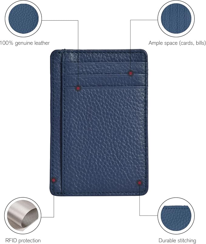 Oak Leathers Leather Slim Minimalist Wallet for Men & Women RFID Front Pocket Leather Card Holder Wallets (Purple)