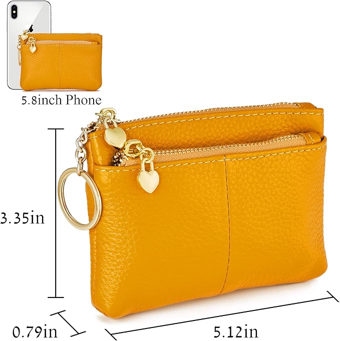ZOOEASS Women Genuine Leather Zip Mini Coin Purse With Key Ring Triple Zipper Card Holder Wallet