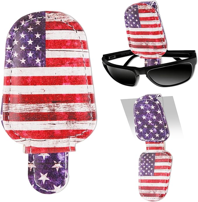 HemerVows Sunglass Holder for Car, Vintage American Flag Print Magnetic Leather Visor Sunglasses Holder Clip, Universal Sun Visor Accessory Eyeglass Clip for SUV Pickup Truck