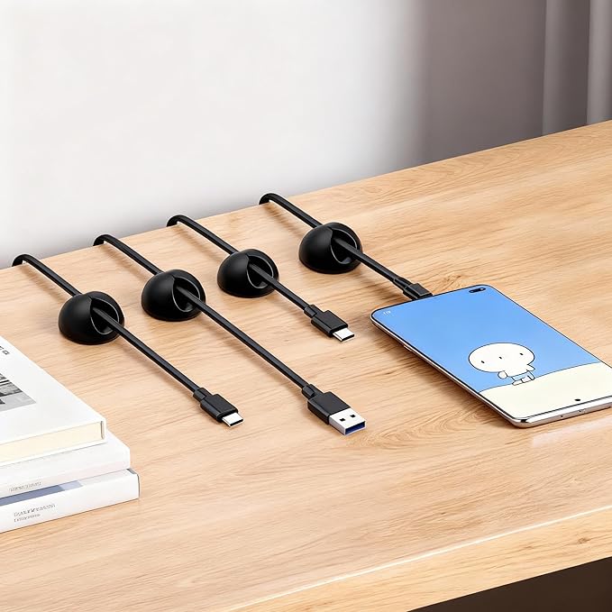 Desk Cord Cable Holder Clips, Adhesive Charging Cord Wire Organizer Keeper Holder for Nightstand, Desk, Office or Mouse with 1 Power Strip Holder