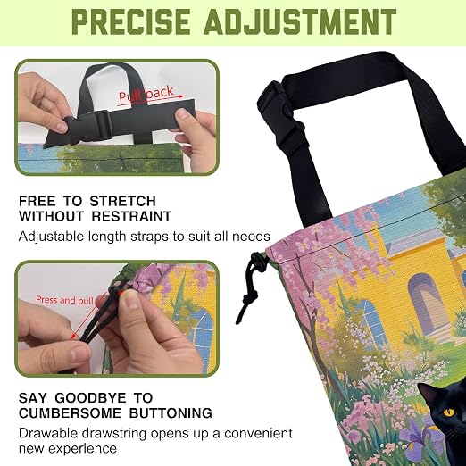 Floral Black Cat Car Trash Bag Vintage Spring Garden Hanging Canvas Car Trash Bag Waterproof Drawstring Car Back Seat Organizer for Car Back Front Seat Console with Adjustable Buckle