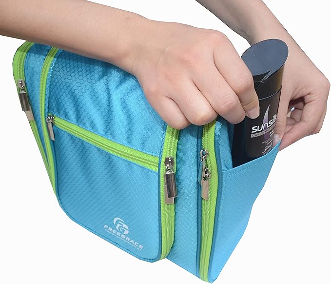 Freegrace Extra Large Hanging Toiletry Bag for Men and Women - Water-Resistant Nylon Travel Bathroom Organizer for Cosmetics, Makeup, and Toiletries