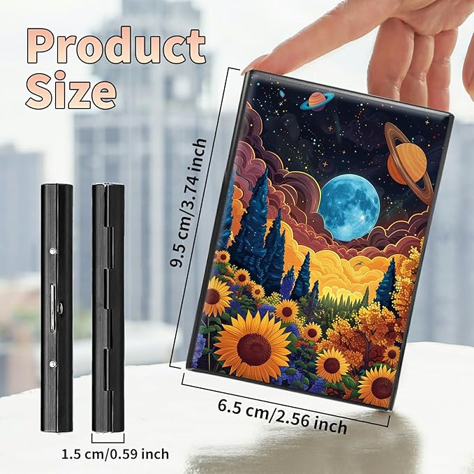 Slim Credit Card Holder, Starry Sunflowers Cosmic Planet RFID Blocking Metal Wallet for Men & Women, Aluminum Minimalist Hard Case Pocket-Sized Business Cards Organizer (Fits Up to 10 Cards)