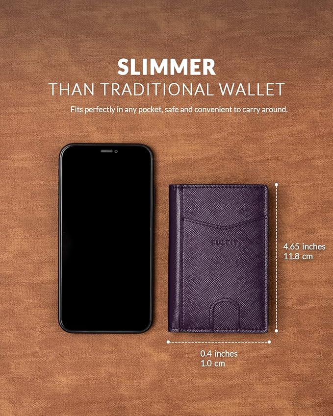 VULKIT Bifold Front Pocket Slim Wallet RFID Blocking Minimalist Thin Leather Credit Card Holder Wallet for Men and Women Cross Wine
