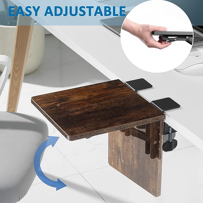 ETHU Desk Extender Tray, 9.4"x9.1" Ergonomics Computer Arm Wrist Rest for Desk, Foldable Keyboard Drawer Tray Clamp On Mount Easy to Install, Armrest Support for Home and Office (Wood)