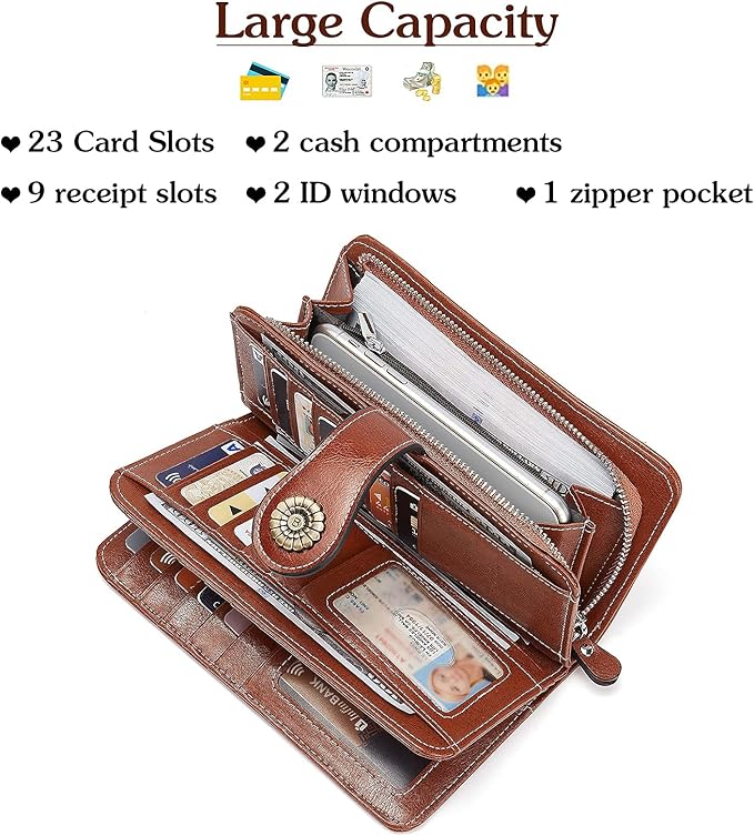 BOSTANTEN Leather Wallet for Women RFID Blocking Zip Around Credit Cards Holder Phone Clutch