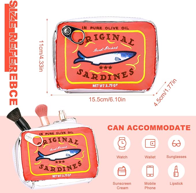 Canned Sardines Makeup Bag, Canned Sardines Style Toiletry Bag Cute Travel Bag Creative Cute Makeup Bag Aesthetic Toiletry Bag for Women