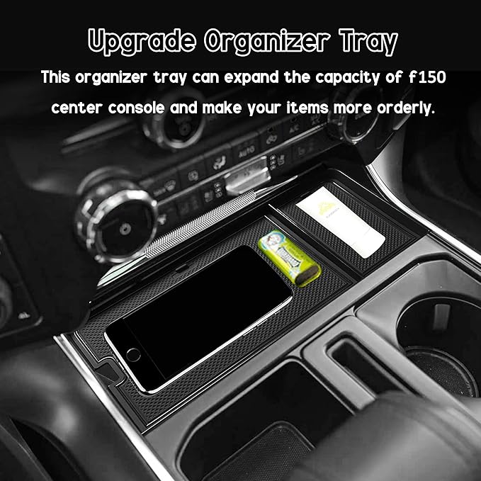 SENSHINE Center Console Organizer Tray for Ford F150 2021-2024/Lightning XLT 2022-2024 Interior Accessories Hidden Insert Storage Box with USB Hole Fit Front Shifter Open Pocket (Black)