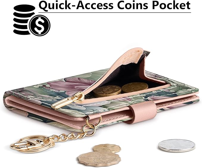 Airkit Small Wallets Woman RFID Blocking Leather Credit Card Holder - with ID Window - Card Wallets for Women - with Zipper Coin Purse - Keychain Wallet