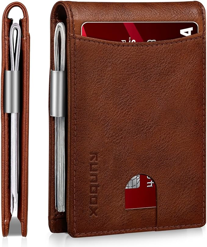 RUNBOX Slim Money Clip Wallets for Men and Teen Boys RFID Blocking 11 Card Holder Minimalist Small Leather Bifold Novelty Men's Wallet Front Pocket Gift Box