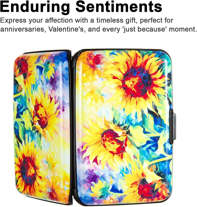 Credit Card Holder for Women Men RFID Blocking Wallet Small Business Metal Slim Mini Aluminum Hard Case (Yellow SunFlowers Painting)