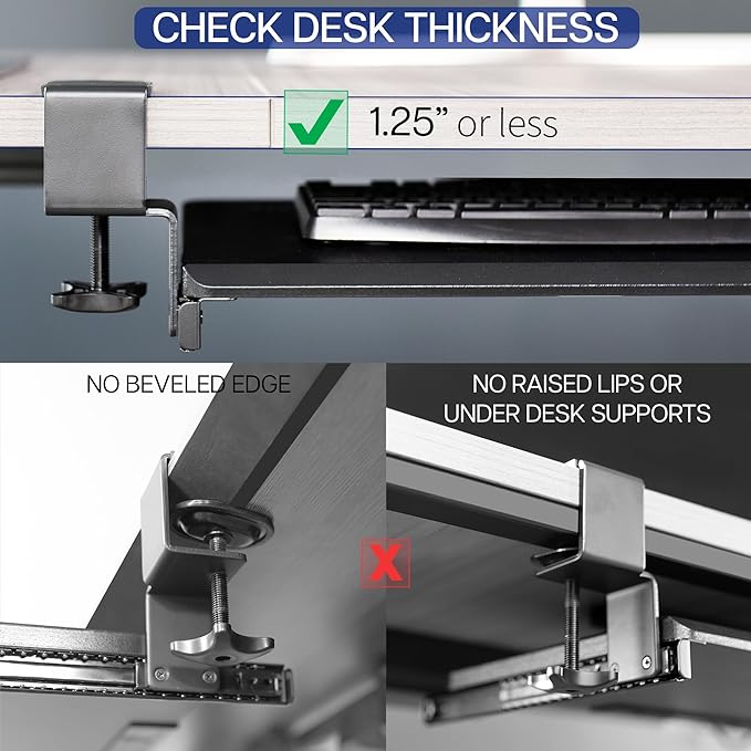 VIVO Large Under Desk Keyboard Tray with RGB LED Side Lights, C-clamp Mount, 27 (33 Including Clamps) x 11 inch Slide-Out Platform Computer Drawer for Typing, Carbon Black, MOUNT-KB05EL