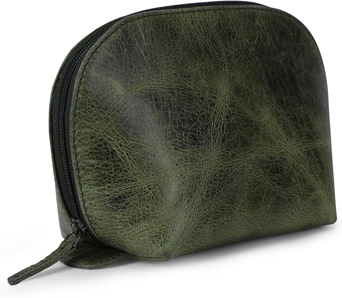 Genuine Leather Toiletry Bag for Men & Women, Leather Makeup Bag, Travel Dopp Kit Organizer with YKK Zipper, Handmade Cosmetics Case for Toiletries & Makeup (9 x 6 x 4 Inch)  Forest Green