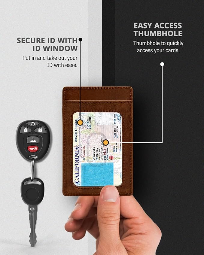 Access Denied Slim Minimalist Wallets For Men & Women - Leather Front Pocket Thin Mens Wallet RFID Credit Card Holder Gifts For Men