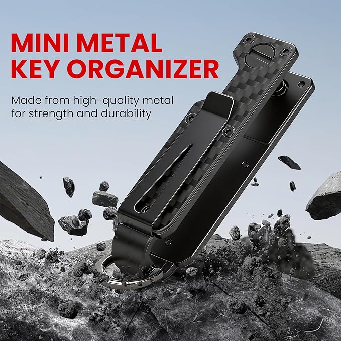 Key Organizer – Minimalist Metal Key Holder for 1-5 Keys, Compact Keychain with Clip, Noiseless & Sleek Design for Men and Women (Carbon Fiber)