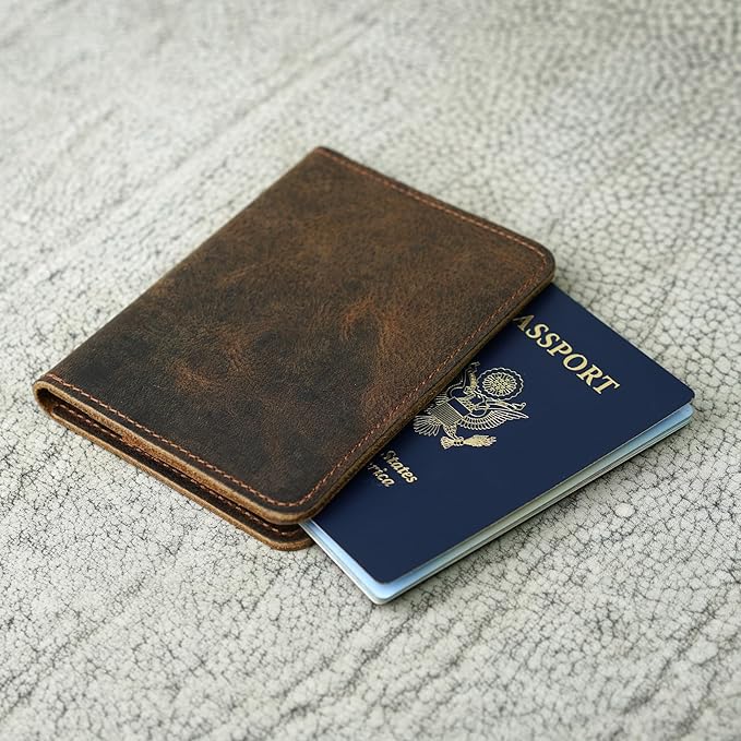 PEGAI Personalized Leather, Passport Holder For Travel | Handmade Passport Wallet Cover Case | Travel Document Holder, Passport Cover for Men, Women, and Family | Pike (RB Sand Brown)
