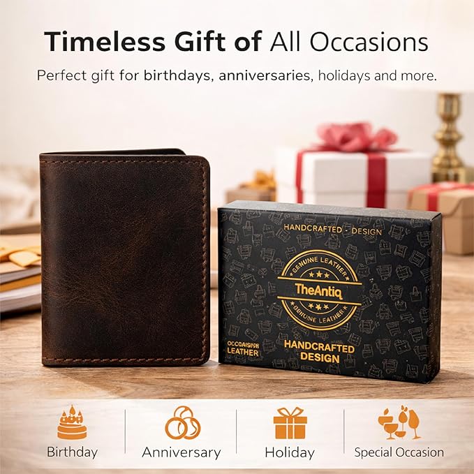 Credit Card Case Holder, Genuine Leather Bifold Wallet for Men and Women, Slim Minimalist Front Pocket Card Holder for Credit and Debit Cards, 4x3 Inches, Brown