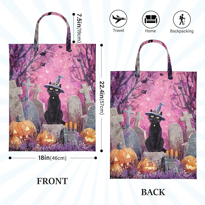 Travel Laundry Bags 2 PC Wet Dry Bag with Handle Dirty Clothes Organizer for Swimsuits Beach Camping Waterproof Washable Halloween Cat Tombstone Purple