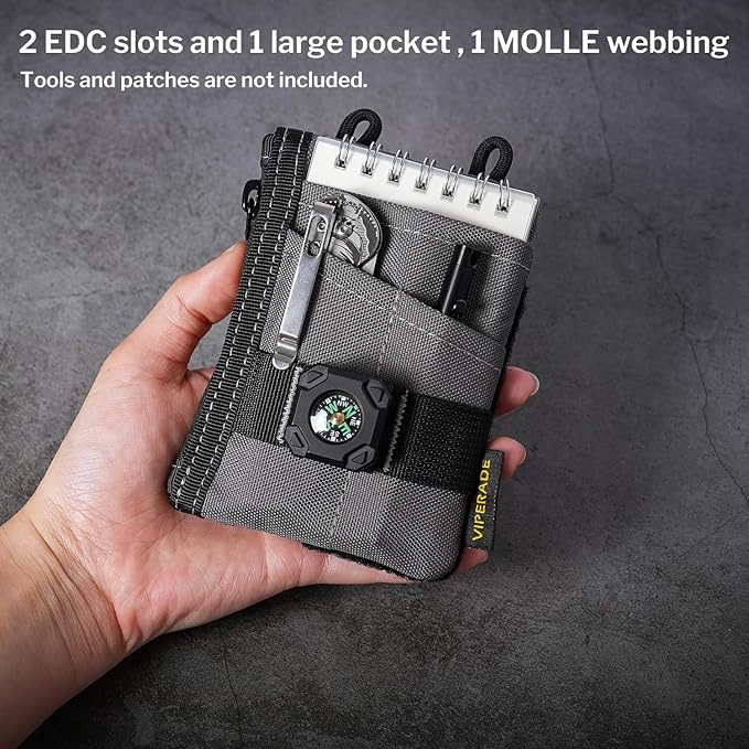 VIPERADE VE18-S Small EDC Pouch, Mini EDC Pocket Organizer for Men, EDC Pocket Organizer, 3 Slots with 2 Zipper Pockets Multitool Pouch