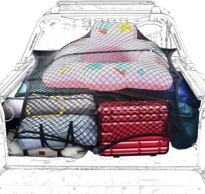 Truck Bed Net, Double-Layer Elastic Cargo Net Stretchable Mesh Organizer for Pickup, Suitable for Daily Light Loads of Trucks, Up to 2X Elastic from 4'x4’ Stretches to 7‘x 7’