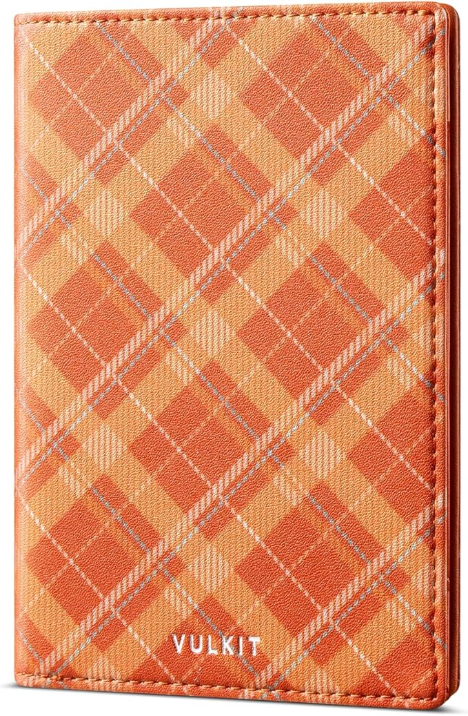 VULKIT Cute Passport Cover for Women, RFID Blocking Slim Passport Book Holder, Leather Travel Passport Wallet with Magnetic Closure Orange
