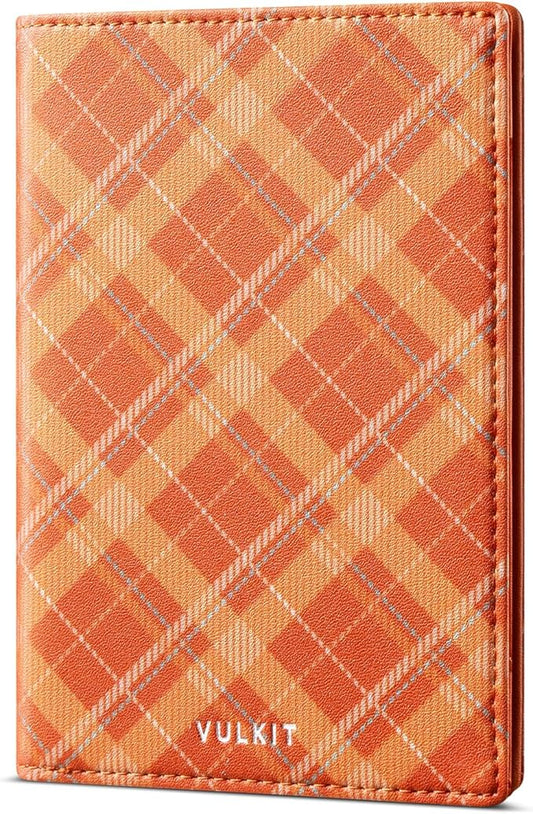 VULKIT Cute Passport Cover for Women, RFID Blocking Slim Passport Book Holder, Leather Travel Passport Wallet with Magnetic Closure Orange