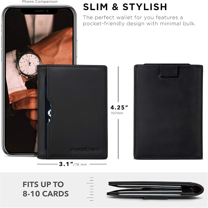 SERMAN BRANDS - Wallets for Men Slim Mens leather RFID Blocking Minimalist Card Front Pocket Bifold Travel Thin