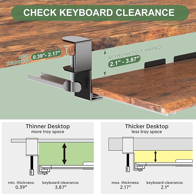 UPGRAVITY Extra Large Keyboard Tray Under Desk - Slide Out with Sturdy C-Clip Mount System, Extra Wide 31.5" (35.8" Including Clamps) x 11.8" Pull-Out Keyboard Computer Drawer, Rustic Vintage Brown