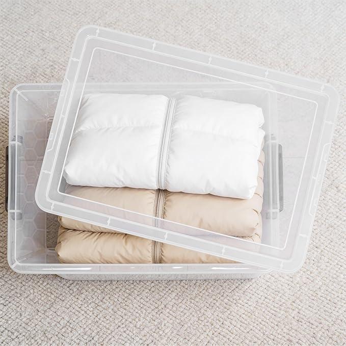 Citylife 48 QT 6 Packs Plastic Storage Bins with Lids and Secure Latching Buckles Clear Stackable Storage Containers for Organizing Durable Storage Box