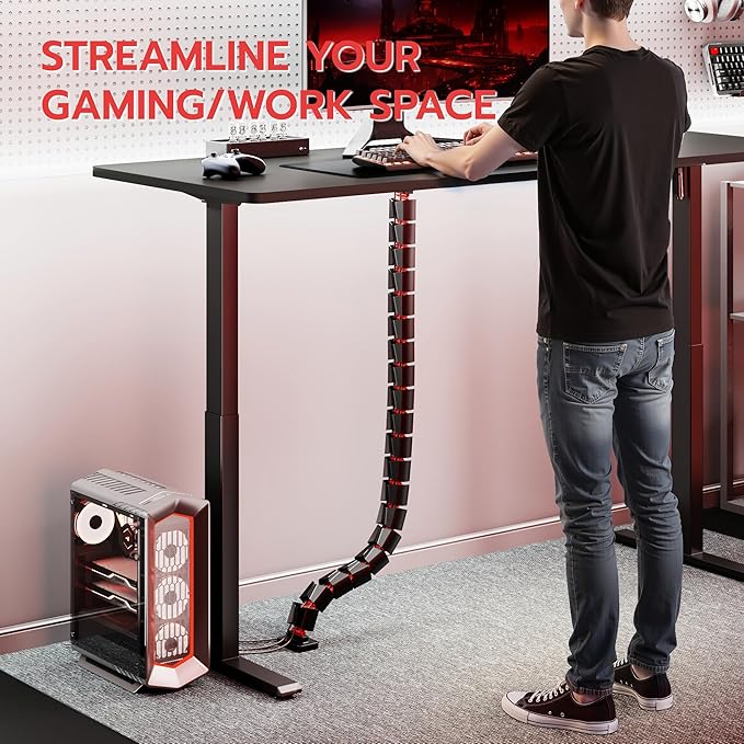 ARES WING Under Desk Cable Management Spine, Magnetic Vertebrae Cable Management for Standing Desk, Length Adjustable Cord Organizer with 20 Modular Vertebrae for Office and Gaming Desks, Red