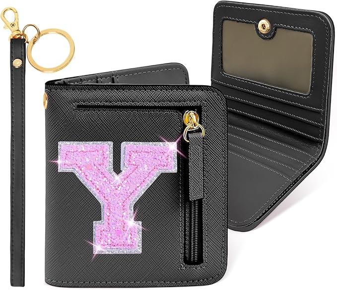 COSHAYSOO Initial RFID Wallet Small for Teen Girls Women, Monogrammed Gifts for Her Birthday Valentines Easter Mothers Nurse Day Graduation Black Letter Y