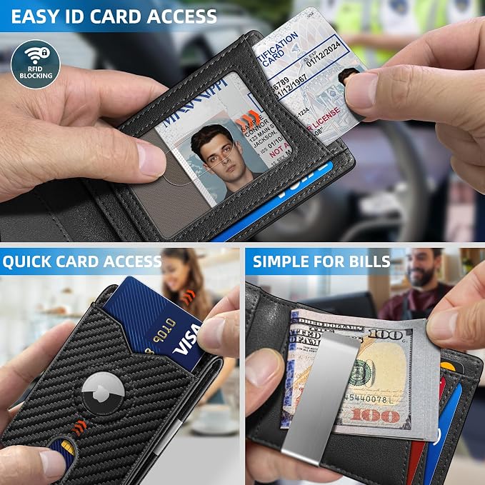 miyozi Airtag Wallet for Men,with Money Clip 11 Cards Slim Front Pocket Leather RFID Blocking Wallet with Gift Box