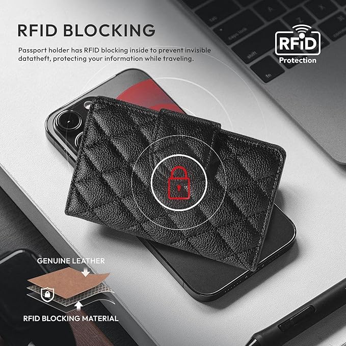 Passport Holder for Travel RFID Passport Holder with Airtag Compact Leather Passport Cover Case with Card Holders SIM Slots Passport Wallet for Women Men Airport Essentials Gift