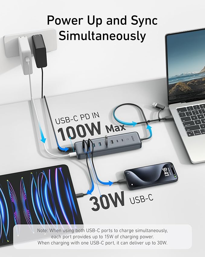 Anker 11-in-1 10Gbps Data USB-C Hub, Splitter with 4 USBA and 4 USBC Ports, 100W PD-in, 2-in-1 USB-Connector, for Laptop, MacBook, iPad and More(65W Adapter Included)