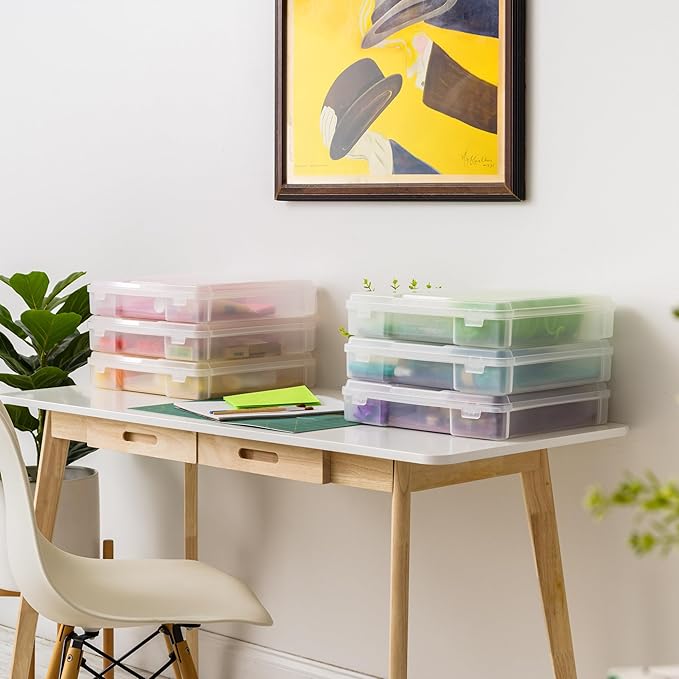 IRIS USA Fits 12" x 12" Paper, 6-Pack Thick Portable Plastic Scrapbook Paper Storage Cases Organizers with Built-in Handle for Art Craft Supplies Yarn File Documents Toys, Rounded Corner - Clear