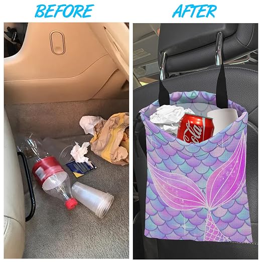Car Trash Bag Mermaid Car Garbage Bag Hanging Car Trash Can for Back Seat with Drawstring