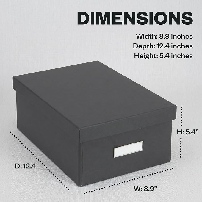 Bigso Box of Sweden Karin Collapsible Storage Box with Labelframe for Easy Identification - Simple Assembly Without Tools - Decorative Storage Boxes with Lids - 8.9in x 12.4in x 5.4in - Dark Gray