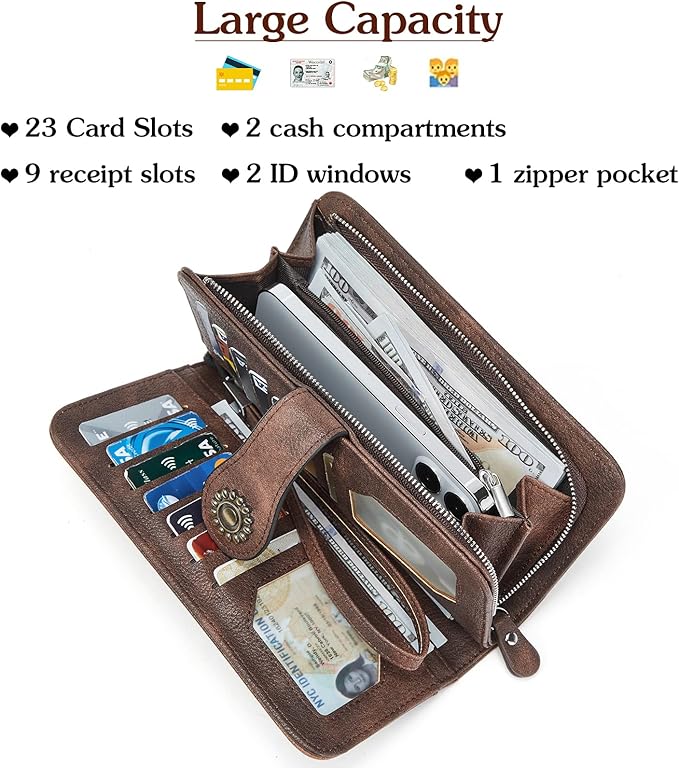 BOSTANTEN Leather Wallet for Women RFID Blocking Zip Around Credit Cards Holder Phone Clutch