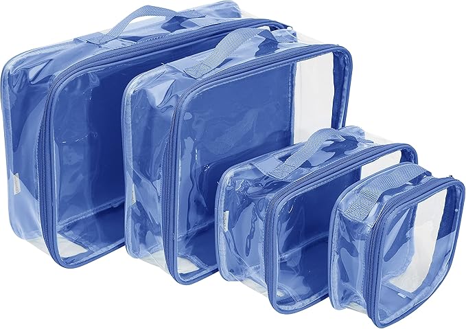 Clear Packing Cubes set of 4 / Packs 7-10 Days of Clothes/Premium PVC Plastic Storage Bags