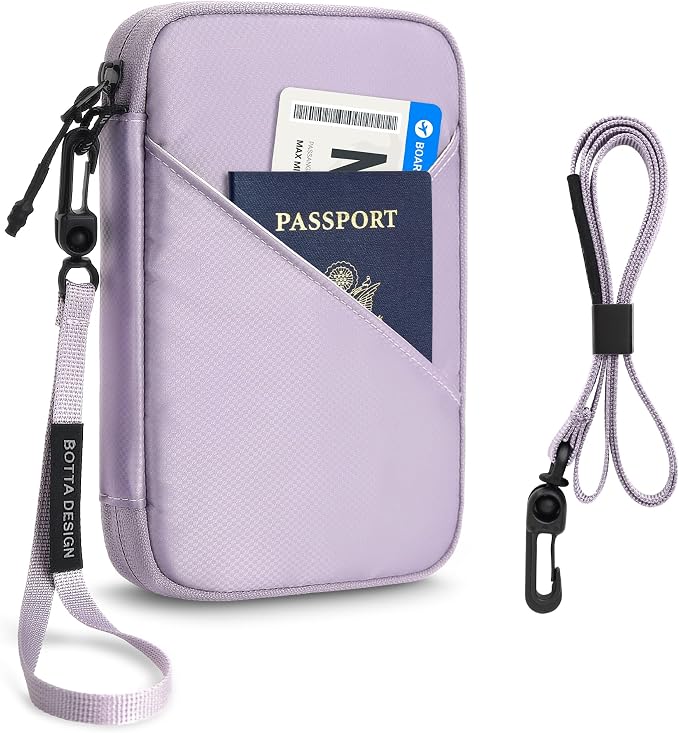 Veki Passport Holder for Travel Women, Family Passport Bag, Travel Document Organizer Case, RFID Blocking Protector Book Wallet for Men, Waterproof Cover Essentials for Credit Cards (Purple, M)