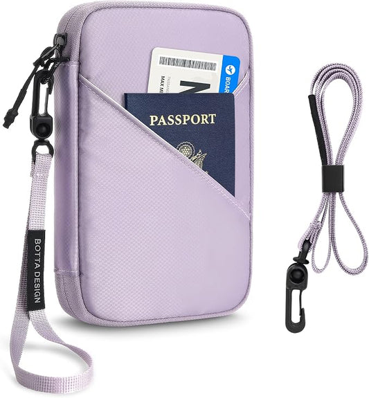 Veki Passport Holder for Travel Women, Family Passport Bag, Travel Document Organizer Case, RFID Blocking Protector Book Wallet for Men, Waterproof Cover Essentials for Credit Cards (Purple, M)