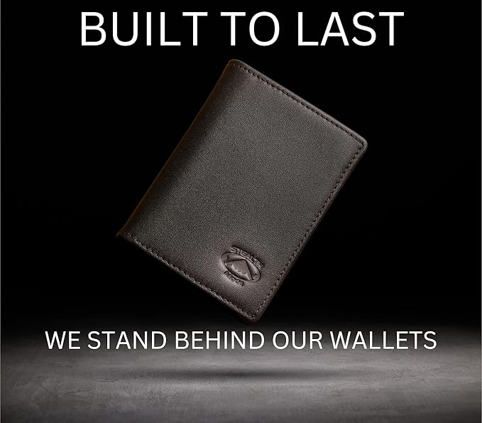 Stealth Mode Men's Slim Front Pocket Wallet - RFID Blocking, Thin Minimalist Bifold Design, Genuine Leather - ID Window and 5 Sleeves for Money, Credit and Debit Cards, Driver's License (Dark Brown)