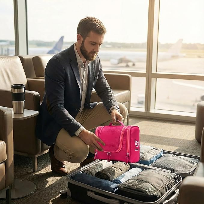 Bago Travel Toiletry Bag for Women and Men - Large Waterproof Hanging Large Toiletry Bag for Bathroom and Travelling Bag for Toiletries Organizer - Travel Makeup Bag (Pink)