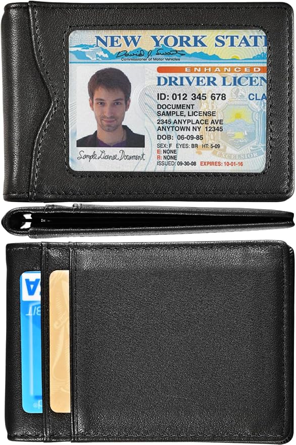 kinzd Slim Wallet with Money Clip RFID Blocking Minimalist Bifold Wallet for Men Genuine Leather Front Pocket Card Holder
