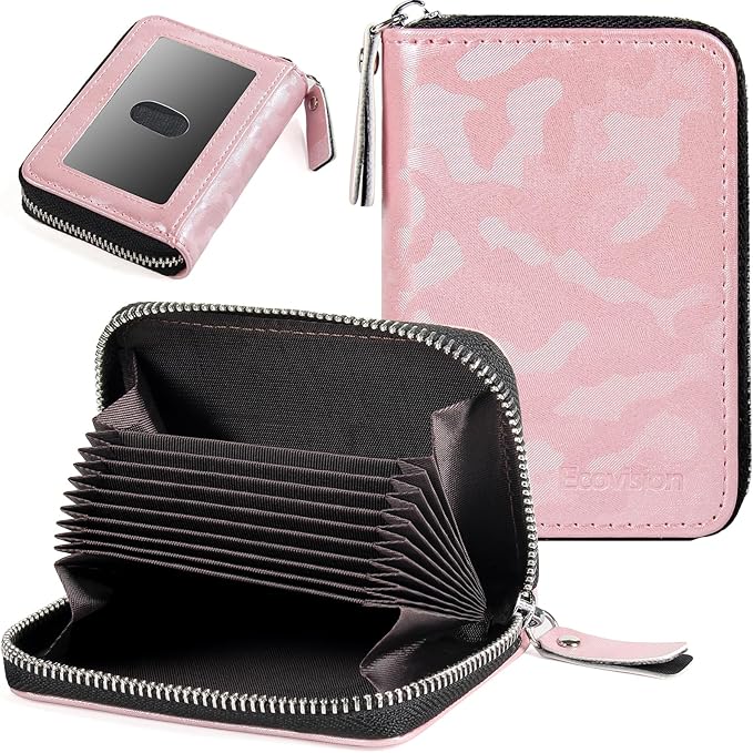 EcoVision Credit Card Holder RFID Card Case Wallet, Small Accordion Zipper Card Case Holder, Card Organizer Case for Women Men