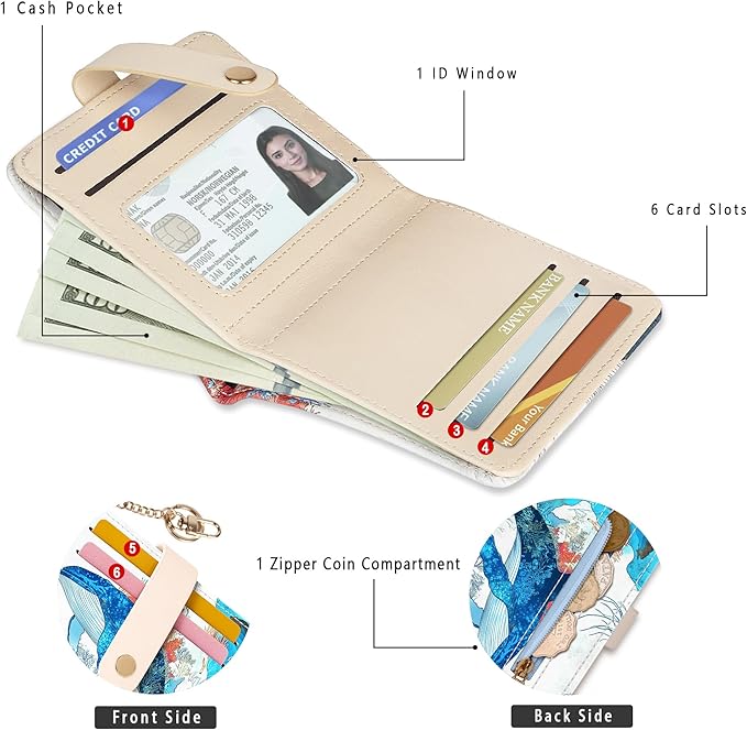 Airkit Small Wallets Woman RFID Blocking Leather Credit Card Holder - with ID Window - Card Wallets for Women - with Zipper Coin Purse - Keychain Wallet